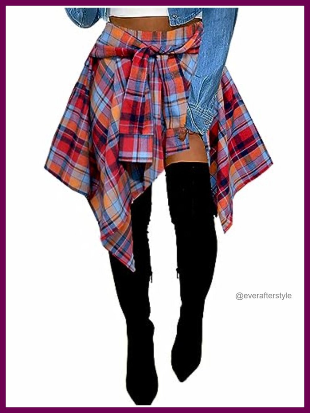 High Waisted Plaid Skort Tie Front Pleated Asymmetrical Skirt with Shorts